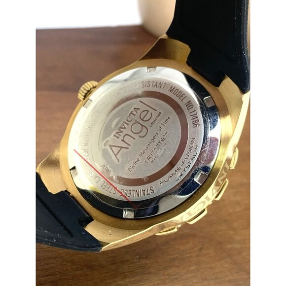 Invicta Women's Watch 17486 Angel Quartz Gold Black Rubber Band 38mm - Picture 7 of 15